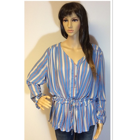 🎉HP🎉BOHO STRIPED PEASANT TOP - Picture 4 of 4